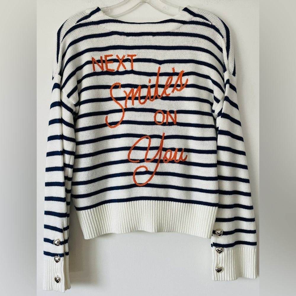 Kerri Rosenthal "Next Smile's on You" Striped Sweater with Embroidery XS